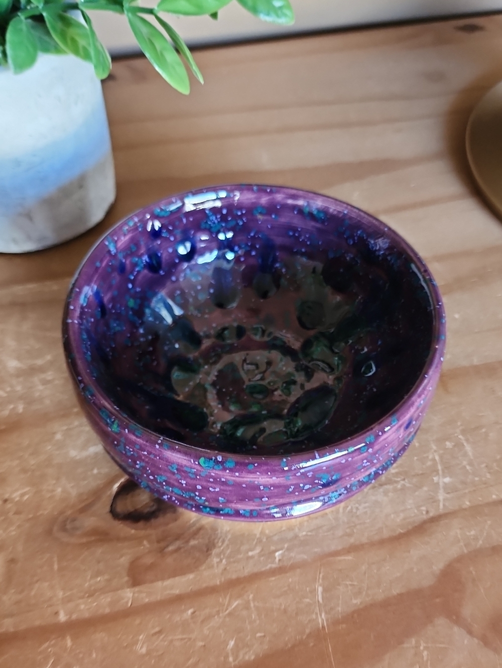 Handcrafted Purple Glazed Decorative Bowl - Vintage